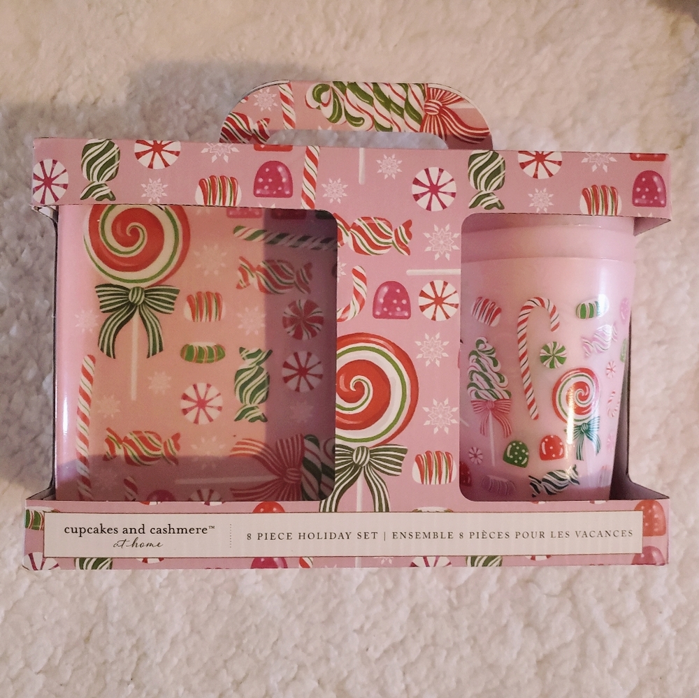 Cupcakes & Cashmere Pink Candy Themed 8 Piece Set New NWT NIB Holiday Christmas